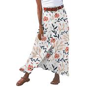 Linen Skirts for Women Summer High Waist Loose A Lined Midi Skirt Cotton Linen Button Down Ladies Boho Skirt Swing Flowy Casual Dresses Lightweight Holiday Vacation Going Out (2-Watermelon Red, M)
