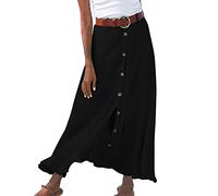 Linen Skirts for Women Summer High Waist Loose A Lined Midi Skirt Cotton Linen Button Down Ladies Boho Skirt Swing Flowy Casual Dresses Lightweight Holiday Vacation Going Out Skirts (1-Black, M)