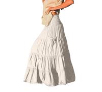 Linen Skirts for Women UK - Floaty Skirts for Women UK - Longskirt Plus Size Boho Maxiskirt Summer Beachskirt Summer Solid Color Skirt Skirt Elasticated Waist Plus Size Boho Clothing White