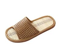 Linen Sliders Women Indoor Sliders Men Unisex Breathable Slippers Slip On Open Toe Slippers Lightweight Shower Slides Quick Dry Bathroom Slides Flat Rattan Slipper Cozy Spa Slider