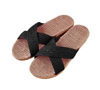 Linen Sliders Women,Summer House Slippers For Women Braided Webbing Cross Strap Flat Sandals Open Toe Lightweight Breathable Mules Non-Slip Summer Causal Shoes For Bedroom Home Indoor Outdoor