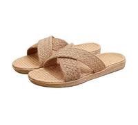 Linen Slippers Ladies Shower Slides Sweat Absorbent Open Toe Bathroom Sandals Cool Comfortable Lazy Slippers Easy Wear Indoor Outdoor Footwear for Pool Beach Shower Khaki