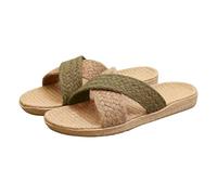 Linen Slippers Ladies Shower Slides Sweat Absorbent Open Toe Bathroom Sandals Cool Comfortable Lazy Slippers Easy Wear Indoor Outdoor Footwear for Pool Beach Shower Army Green