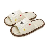 Linen Slippers Men and Women Couples Spring and Autumn Four Seasons Indoor Household Cotton Linen Stamping Sense Of Living Home Non Slippers Ladies Slippers Size 9 (White, 38)