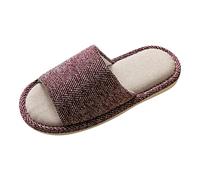 Linen Slippers, Pair of Soft Guest Slippers, Comfortable Slippers, Non-Slip Household Shoes, Memory Foam Flat Hut Shoes, Indoor Cosy Slippers for Indoor and Outdoor Use, Four Seasons, a, 6 UK