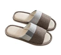 Linen Slippers Unisex - Women Men House Slippers Colour Block Mules Slippers Non-Slip House Slippers Open Toe Slippers Couples Slippers Breathable Linen Slippers, coffee, 10 UK