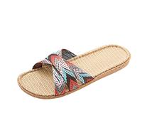 Linen Slippers Women's Lightweight Slippers Women's Mules Wide H Rattan Straw Slippers Women Spring Bamboo Rattan Flip Flops Bohemia Style Flat Slide Sandals Beach Shoes Flats Slides, khaki, 7 UK