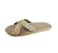 Linen Slippers Women's Lightweight Slippers Women's Summer Non-Slip Sole Outdoor Sandals Open Back Slippers Indoor Outdoor Slippers Casual Summer Shoes Breathable Slippers Bedroom Sliders, White, 10
