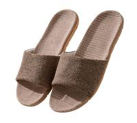 Linen Slippers Women's Summer Guest Slippers Breathable Comfortable Slippers Flat Bathing Shoes Fashionable Beach Sandals Lightweight Mules Non-Slip Slippers, coffee, 10 UK