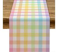 Linen Spring Easter Buffalo Check Plaid Table Runner, 13 x 72 inch Farmhouse Table Runner for Home Dining Room Kitchen Table Decor