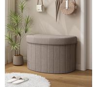 Linen Storage Ottoman, Half-round Entryway Shoe Bench, Upholstered End of Bed Footrest for Bedroom, Living Room, and Small Spaces