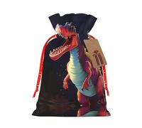 Linen-Style Xmas Pouches Favor Pouches, Christmas Treat Bags Wrap, big-mouthed dinosaur Print Reusable Bags S