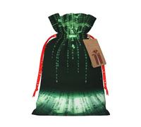 Linen-Style Xmas Pouches Favor Pouches, Christmas Treat Bags Wrap, Matrix Code Digital Art Print Reusable Bags M