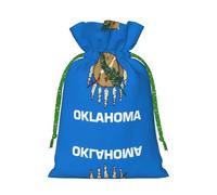 Linen-Style Xmas Pouches Favor Pouches, Christmas Treat Bags Wrap, Oklahoma State Flag Print Reusable Bags S