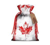 Linen-Style Xmas Pouches Favor Pouches, Christmas Treat Bags Wrap, Retro Canada Flag Print Reusable Bags M