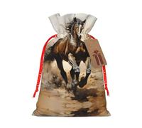 Linen-Style Xmas Pouches Favor Pouches, Christmas Treat Bags Wrap, Western Horse Print Reusable Bags S