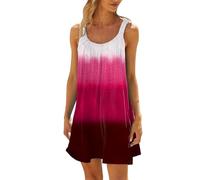 Linen Summer Dresses for Women UK-Ladies Tunic Boho Beach Dresses Gradient Stylish Midi Dress Relaxed Fit A-line Stylish Shift Sundress,Holiday Party Beach Dress Hot Pink