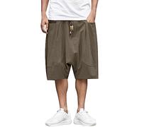 Linen Summer Shorts For Men,Mens Summer Fashion Casual Cropped Pants Loose Low Crotch Harem Pants