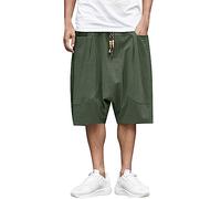 Linen Summer Shorts For Men,Mens Summer Fashion Casual Cropped Pants Loose Low Crotch Harem Pants