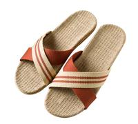 Linen Summer Slippers Women,House Slides Women Cross Strap Open Toe Breathable Flat Sandals Lightweight Hemp Footbed Non-Slip Mules Comfy Plantar Causal Shoes For Daily Wear Indoor Outdoor