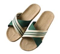Linen Summer Slippers Women,House Slides Women Cross Strap Open Toe Breathable Flat Sandals Lightweight Hemp Footbed Non-Slip Mules Comfy Plantar Causal Shoes For Daily Wear Indoor Outdoor