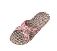Linen Summer Slippers Women UK,Lightweight Shower Slides Sandals Quick Drying, Open Toe, Super Soft, House Flip Flop Shoes Women's Soft-Soled Non-Slip Slides for Shower Bathroom Pool Beach Pink