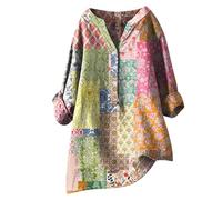 Linen Summer Tops for Women Long Sleeve High Low Spring Cotton Shirts Embroidered 2025 Oversized Western Peplum 3/4 Sleeve Comfortable Sheer Club Shirt V Neck Fall Graphic Gauze Cute Multicolour