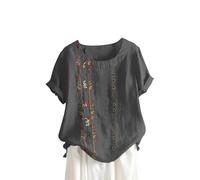 Linen T Shirt for Women UK Plus Size Elegant Cotton Rolled Short Sleeve Floral Shirts Dandelion Graphic T-Shirt Casual Summer Tee Lagenlook Tunic Tops Ladies Blouses Clearance