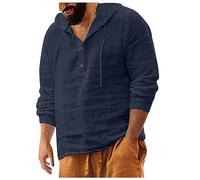 Linen T Shirts for Men UK Button Up Long Sleeve Shirts Casual Solid Hooded T Shirts Summer Beach Hoodies Cotton Linen Tees Outdoor Office Business Blouses Loose Comforty Breathable Pullover Tops