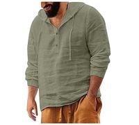Linen T Shirts for Men UK Button Up Long Sleeve Shirts Casual Solid Hooded T Shirts Summer Beach Hoodies Cotton Linen Tees Outdoor Office Business Blouses Loose Comforty Breathable Pullover Tops