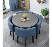 Linen Table and Chair Set - Round/Square Dining Table with 4 Black Chairs for Kitchen Living Room - Space-Saving Dining Furniture for 4 People
