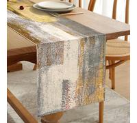 Linen Table Runner Retro Oil Painting Pattern Tablecloth Yellow and Grey Table Decorative Cloth for Kitchen, Coffee Table, Holiday Parties, Wedding, Events Dinner, Home Decor 33 cm x 183 cm