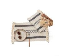 Linen Tablecloth Set 6Pcs 30x45cm Tassel Edge(Gray)