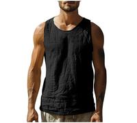 Linen Tank Tops for Men Clearance,Mens Round Neck Sleeveless Solid Color Retro T-shirt Summer Basic Vests Casual Loose Beach Tank Top Hawaiian Breathable Sport Vest UK Size M-4XL Today's Deals