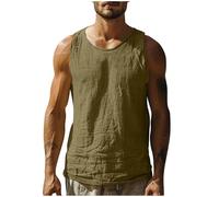 Linen Tank Tops for Men Clearance,Mens Round Neck Sleeveless Solid Color Retro T-shirt Summer Basic Vests Casual Loose Beach Tank Top Hawaiian Breathable Sport Vest UK Size M-4XL Today's Deals