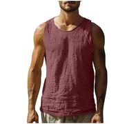 Linen Tank Tops for Men Clearance,Mens Round Neck Sleeveless Solid Color Retro T-shirt Summer Basic Vests Casual Loose Beach Tank Top Hawaiian Breathable Sport Vest UK Size M-4XL Today's Deals