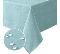 Linen Textured Rectangle Tablecloth-Washable Wipeable 100% Waterproof Oil Proof Table Cover for Spring Summer Indoor Outdoor Picnic Use (Aqua,60"x84")