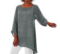 Linen Tops for Lady UK My Orders, Plus Size Crew Neck Cheesecloth Shirts Blouses for Women UK Linen Breathable Solid Color Lightweight Short Sleeve Womens Clothes Friendship Gifts for Women Grey