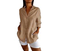 Linen Tops for Lady UK My Orders, V Nevk Plus Size Cheesecloth Tops Linen Shirt for Women Breathable Button Down Lightweight Short Sleeve Womens Clothes 60th Birthday Gifts for Women Khaki