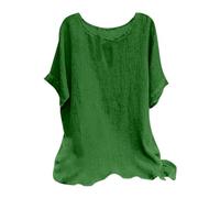 Linen Tops for Women UK 2025 Short Sleeve Crew Neck Floral Geometric Printed T Shirts Casual Loose Comfy Plus Size Pullover Blouses (E-Green, XXXL)