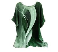 Linen Tops for Women UK 2025 Short Sleeve Crew Neck Floral Geometric Printed T Shirts Casual Loose Comfy Plus Size Pullover Blouses (A-Green, L)
