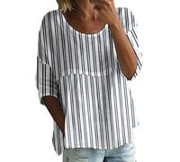 Linen Tops for Women UK, 3/4 Sleeve Crew Neck Boho T-Shirts Elegant Floral Print Blouses Breathable Lightweight Shirts Summer Beach Casual Cotton Linen Tops for Women UK