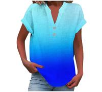 Linen Tops for Women UK Button V Neck Roll Up Short Sleeve Tunic Blouse Baggy Solid Plain Casual Cotton Linen T-Shirt Summer Lightweight Breathable Basic Tops for Daily Beach Vacation