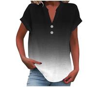 Linen Tops for Women UK Button V Neck Roll Up Short Sleeve Tunic Blouse Baggy Solid Plain Casual Cotton Linen T-Shirt Summer Lightweight Breathable Basic Tops for Daily Beach Vacation
