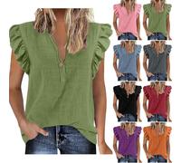 Linen Tops for Women UK Clearance Cotton Linen T-Shirts Summer V Neck Short Sleeve T Shirts Lightweight Breathable Solid Color T-Shirt Ladies Tunic Top Linen Blouse Women's Blouses Daily Wear Black