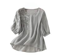Linen Tops for Women UK Linen Shirt Women Summer Embroidery Tunic Tops Retro Jacquard Short Sleeve Boho Blouse Casual Loose Fit Flowy Hem Tee Deals of The Day Sale Prime