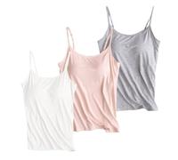 Linen Tops for Women UK Multipack Camisole Vest Tops Built in Bra 2 in 1 Padded Tees Yoga Sports Sleeveless Ladies Cami Shirts Gym Running Strappy Comfort Vests Sleeping Loungewear