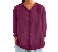 Linen Tops for Women UK My Orders, Plus Size Crew Neck Cheesecloth Shirts Women Linen Top Ruffle Sleeve Comfortable Solid Color Lightweight Short Sleeve Maternity Clothes Granny Wine