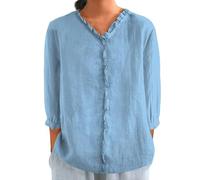 Linen Tops for Women UK My Orders, Plus Size Crew Neck Cheesecloth Shirts Women's Linen Top T-Shirt Comfortable Solid Color Lightweight Short Sleeve Womens Clothes 30th Birthday Gifts for Women Blue