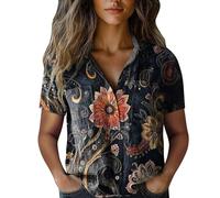 Linen Tops for Women UK My Orders, V Nevk Plus Size Cheesecloth Tops Linen Summer Dresses Comfortable Floral Prints Lightweight Short Sleeve Maternity Clothes Gifts for Her Black